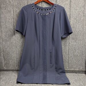 Neiman Marcus Dark Blue Blouse with Beaded Neckline